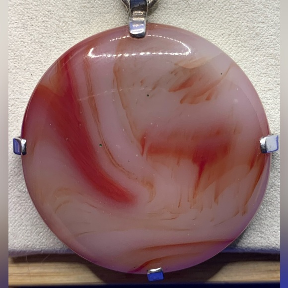 HUGE gorgeous Red & Orange Banded Agate “BLOOD MOON” Pendant w Choice of Chain! - Picture 11 of 14